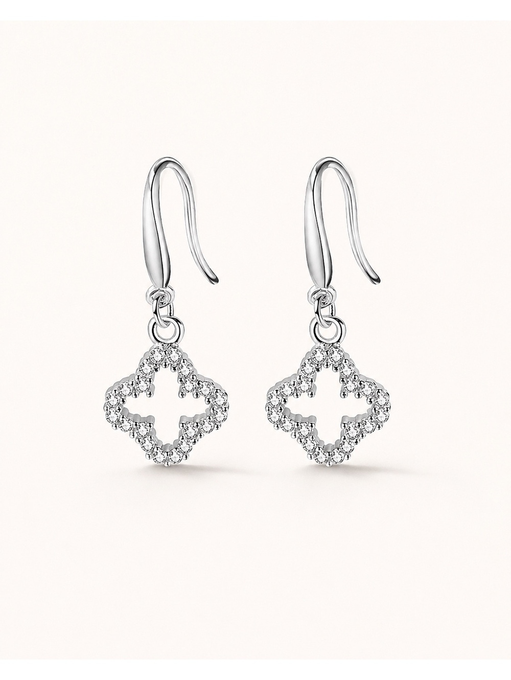Silver Cubic Zirconia Clover Earrings CZ | Mini Drop Dangle